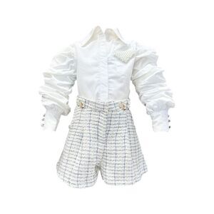 Petite Maison Kids Girls  Iris Blouse & Tweed Shorts Set, White